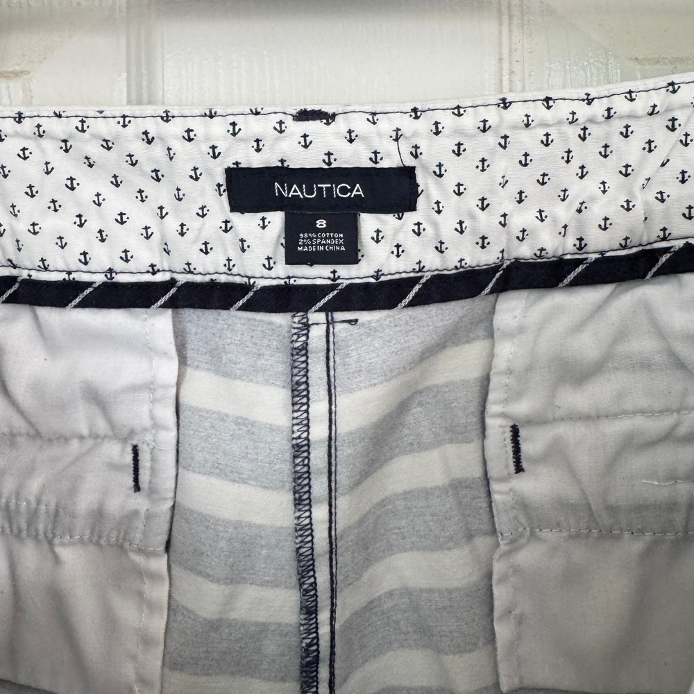 Nautica Womens Navy White Striped Chino Shorts Size 8 Nautical Summer Casual - Picture 3 of 4